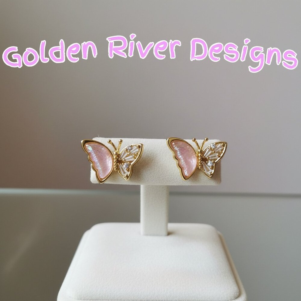 18K Gold Plated Zircon Rose Butterfly Earrings